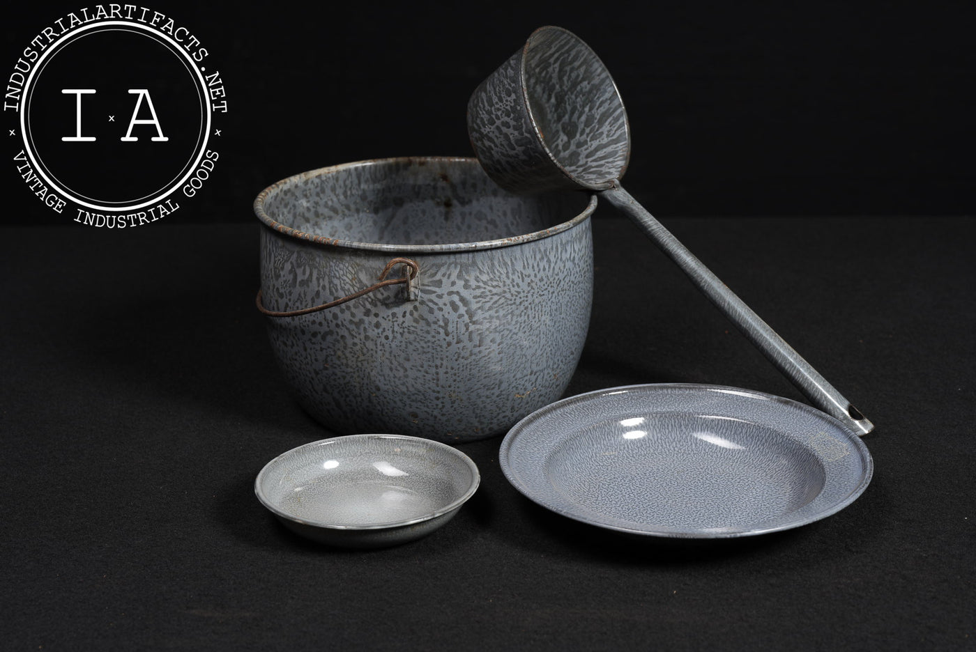 Antique 4-Piece Set of Graniteware Dishes