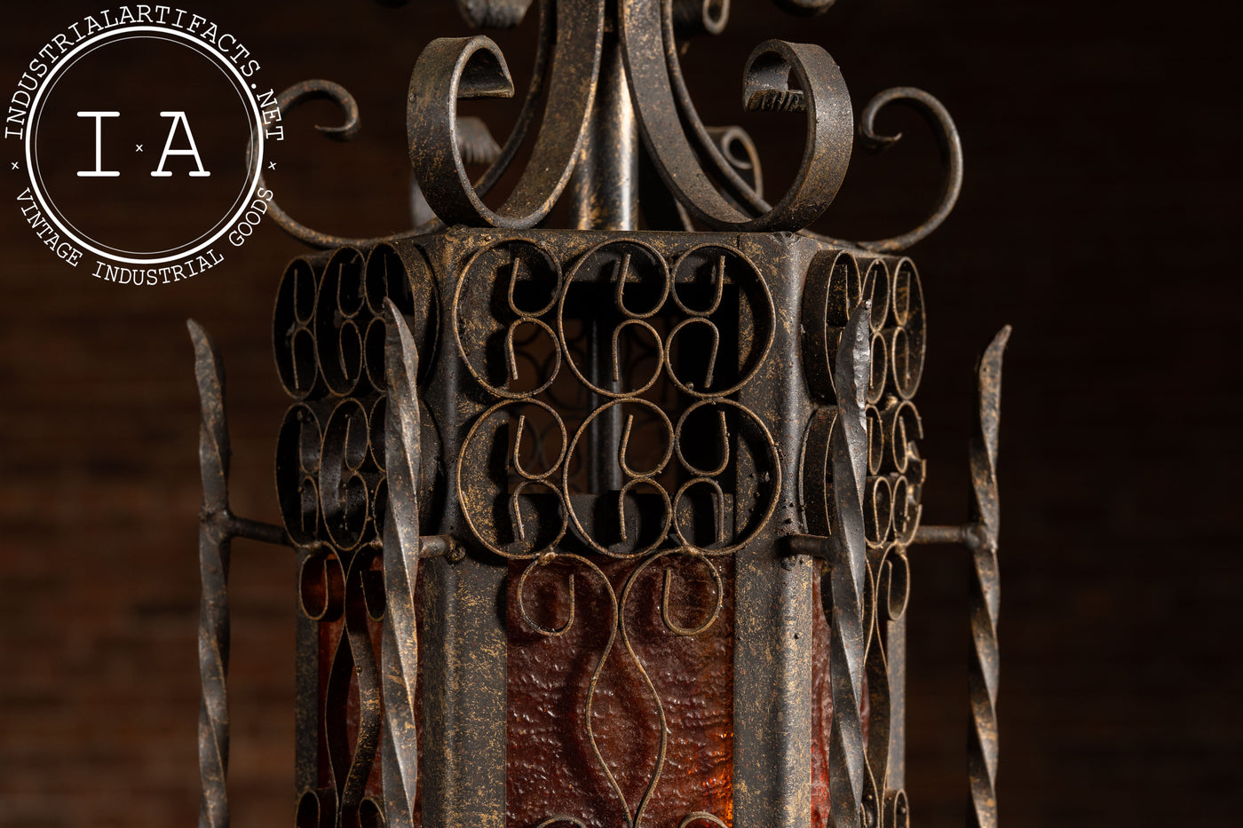 Vintage Spanish Revival Wrought Iron Table Lamp with Mica Shade Panels