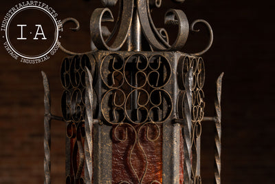 Vintage Spanish Revival Wrought Iron Table Lamp with Mica Shade Panels