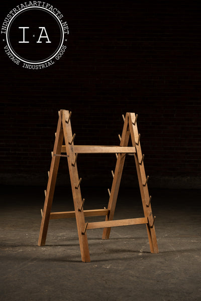 Antique Wooden A-Frame Drying Rack with Pegs
