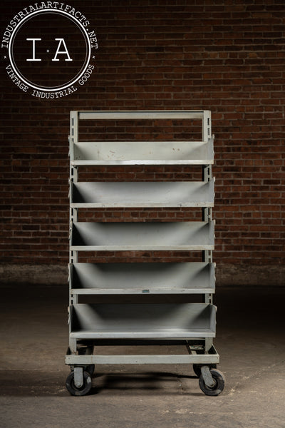Vintage Gray Industrial Tilt-Bin Cart with Five Adjustable Drawers on Casters