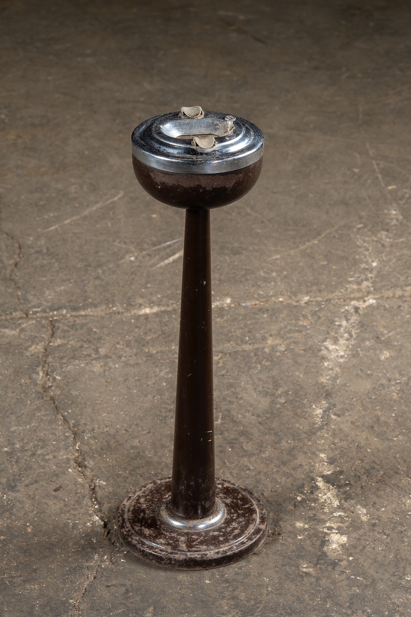 Mid-Century Industrial Chrome & Enamel Standing Ashtray