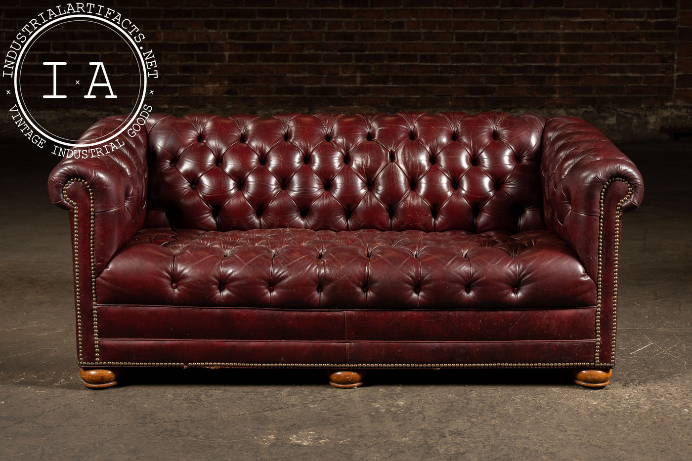 Vintage Tufted Chesterfield Sofa in Burgundy