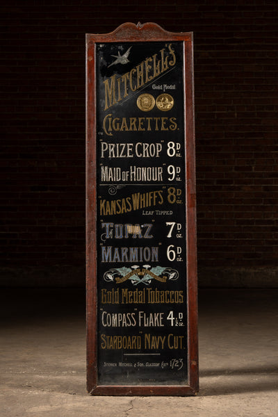 Early Reverse On Glass Gold Leaf Painted Mitchell's Cigarettes Sign