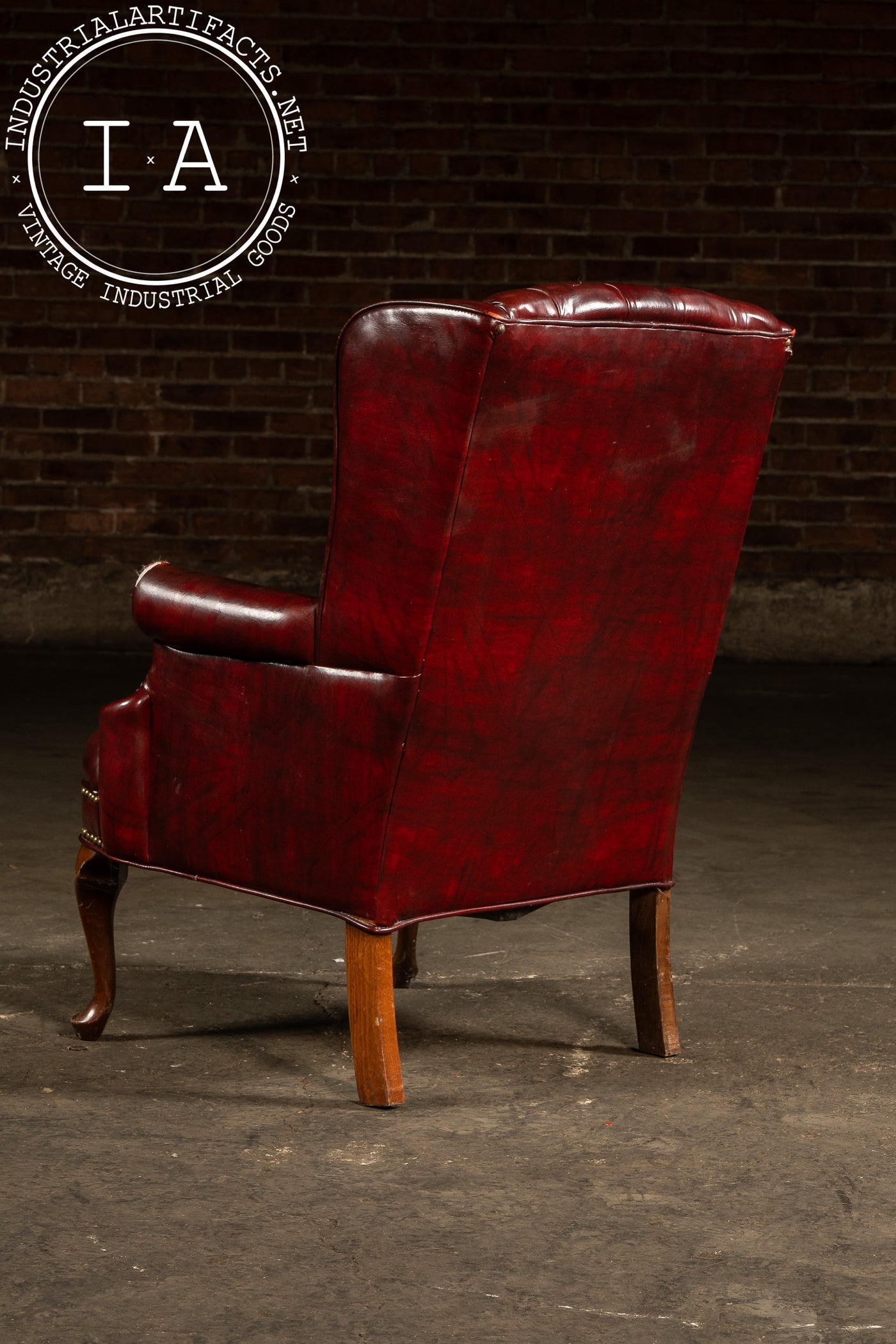 Vintage Tufted Leather Wingback Chesterfield Armchair in Oxblood