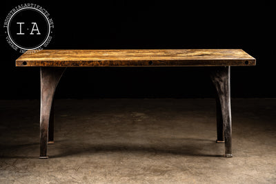 Vintage Industrial Butcher Block Dining Table With Cast Iron Legs