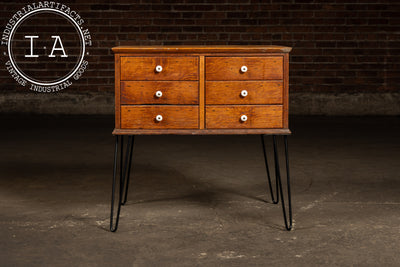 Vintage Quarter-Sawn Oak Six Drawer Cabinet on Hairpin Legs