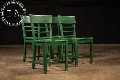 Set of Four Early 20th Century Ladder Back Kitchen Chairs in Green