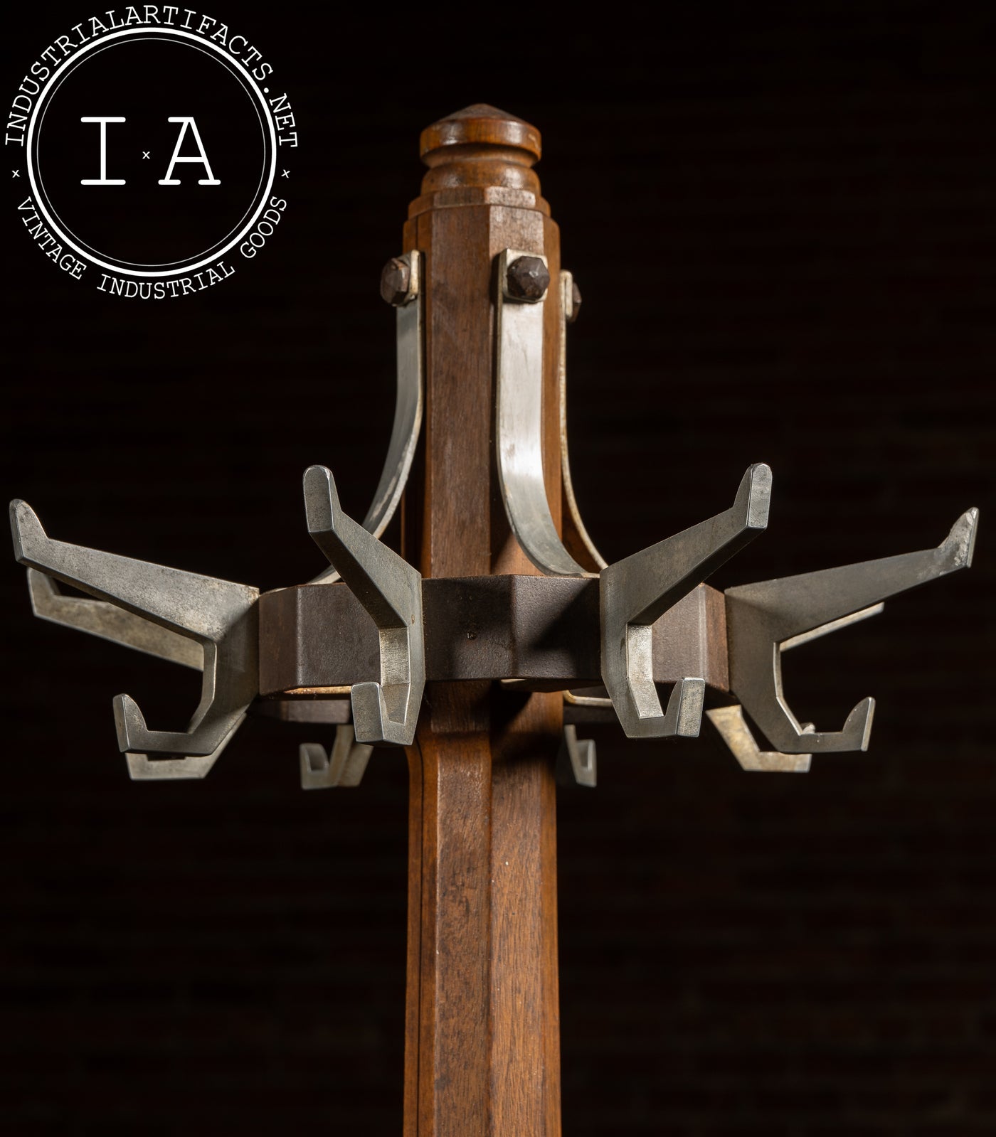 Antique Oak Mission-Style Barbershop Coat Rack
