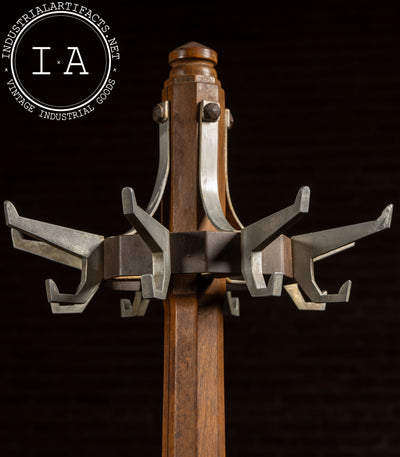 Antique Oak Mission-Style Barbershop Coat Rack