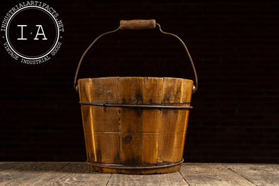 Antique Wooden Water Bucket with Wire Hoops