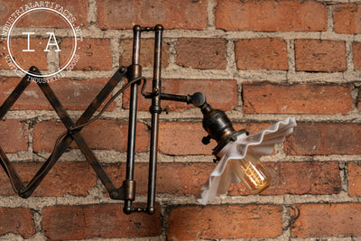Antique Japanned Copper Scissor Arm Wall Lamp by F. W. Hardy