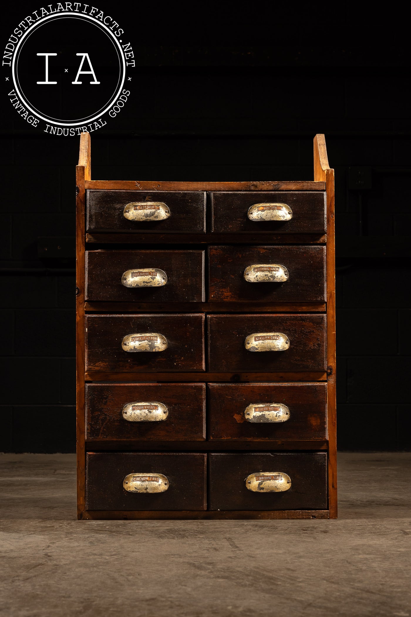 Large Antique Apothecary Cabinet with Copper Drawer Pulls