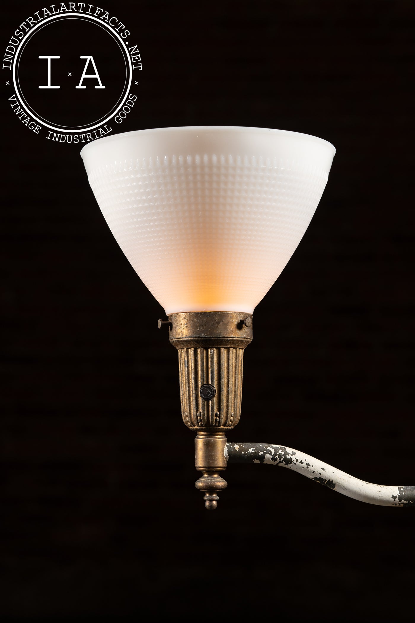 Antique Bridge Arm Floor Lamp with Milk Glass Shade