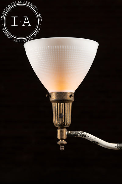 Antique Bridge Arm Floor Lamp with Milk Glass Shade