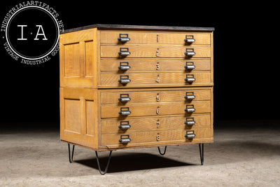 Mid-Century Modern Oak Flat File Cabinet with Japanned Hardware