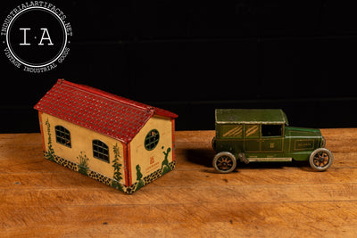 Pre-War German Tin-Litho Model Garage with Sedan