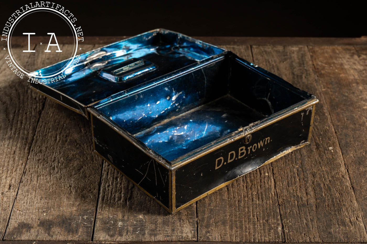Late 19th Century Tin Lithographed Lock Box – D.D. Brown, Mayor of DeKalb, IL