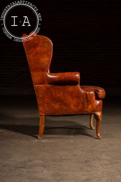 Tufted Leather Wingback Armchair in Burnt Amber