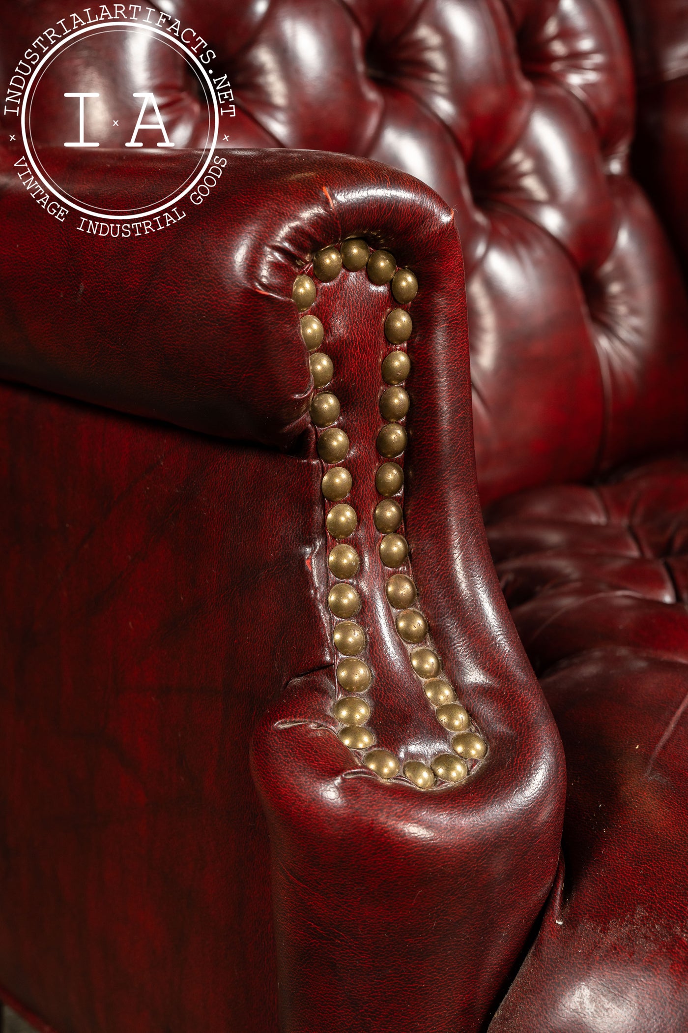Vintage Tufted Leather Wingback Chesterfield Armchair in Oxblood