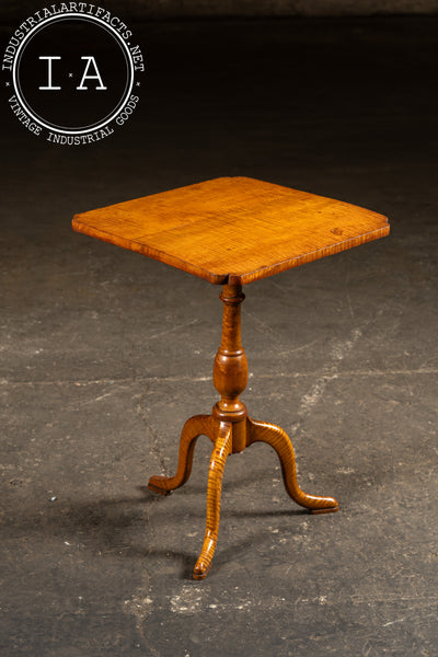 Antique Flamed Maple Tilt-Top Table on Tripod Base with Tiger Grain