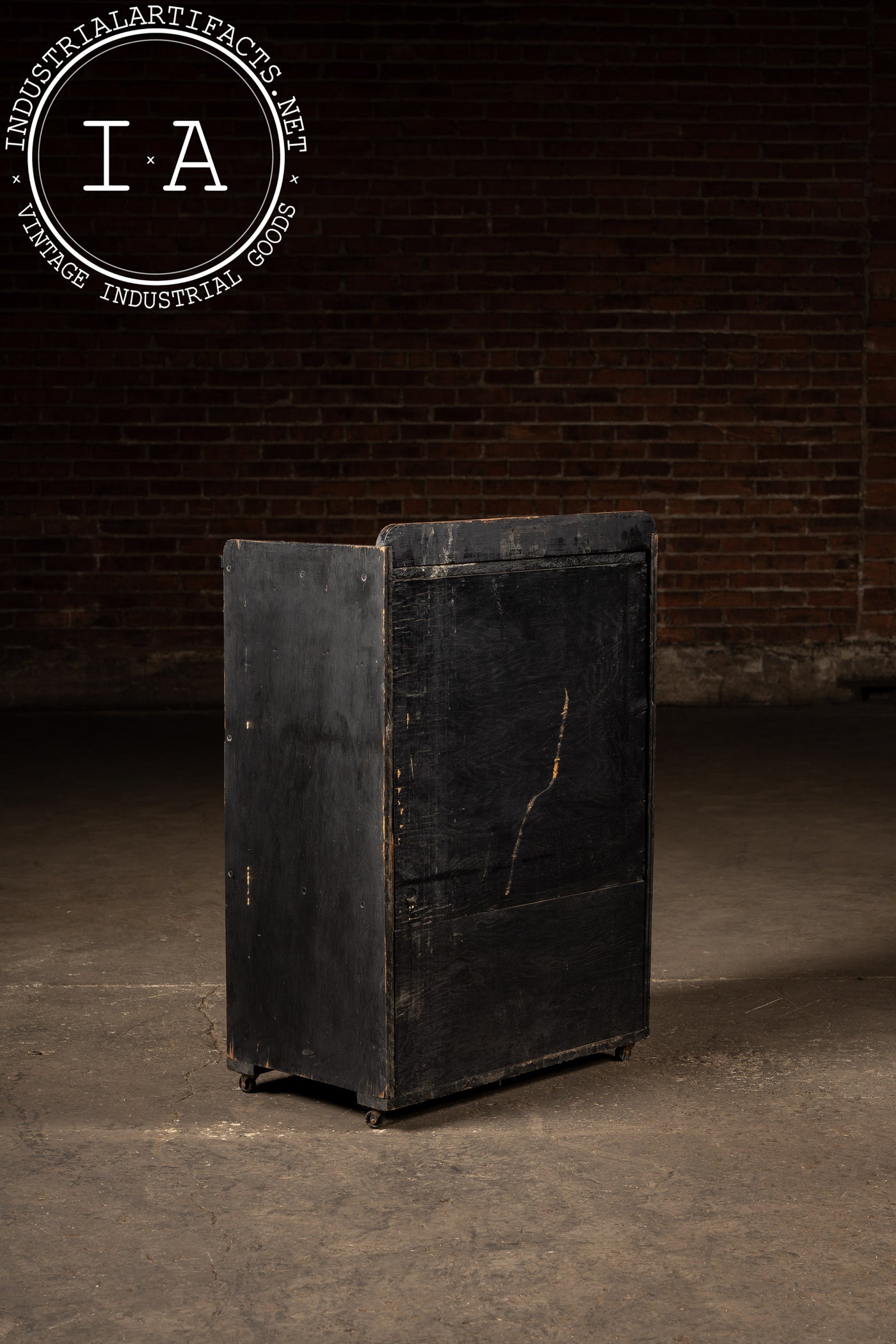 Wooden 14 Drawer Rolling Shop Cabinet in Distressed Black