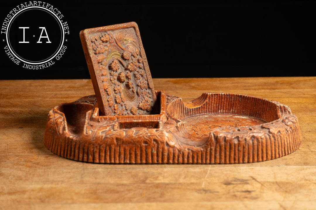 Carved wood Cigarette Cigar Pipe box Ashtray 1890 Antique 2024 New Orleans