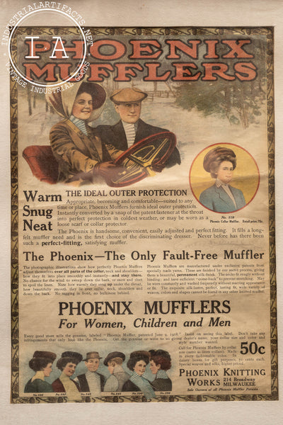 1909 Phoenix Kitting Works Framed Litho Ad