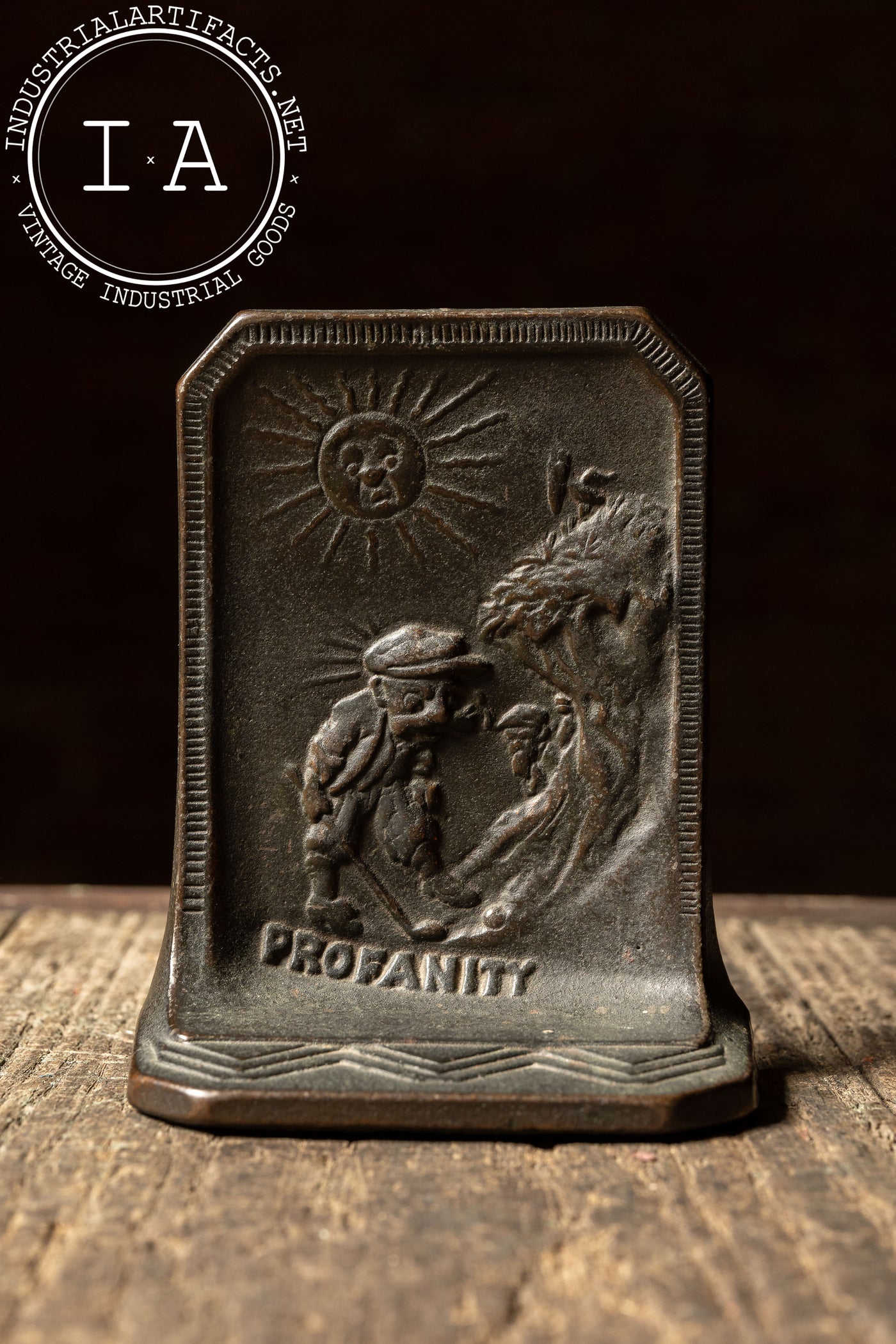 Antique Golf-Themed "Profanity" Bookends by Connecticut Foundry Co.