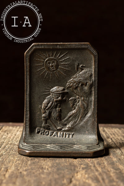 Antique Golf-Themed "Profanity" Bookends by Connecticut Foundry Co.