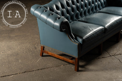 Vintage Tufted Leather Chesterfield Sofa in Blue