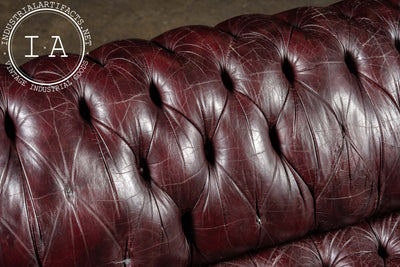 Deep Oxblood Leather Chesterfield Sofa with Nailhead Trim