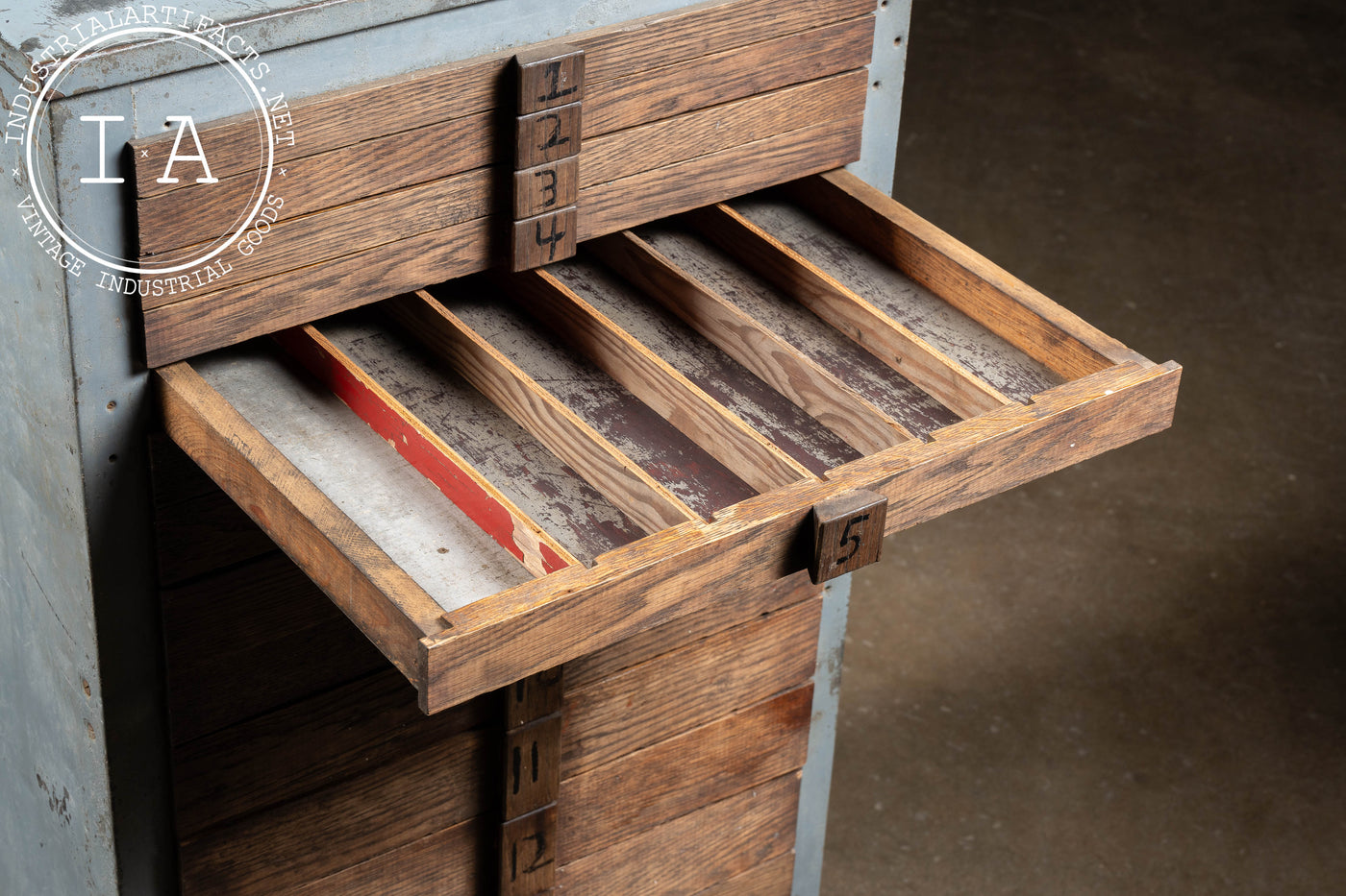 Vintage Fifteen-Drawer Metal Parts Cabinet