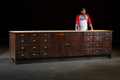 Early 20th Century Apothecary Counter with Drawers and Cupboards