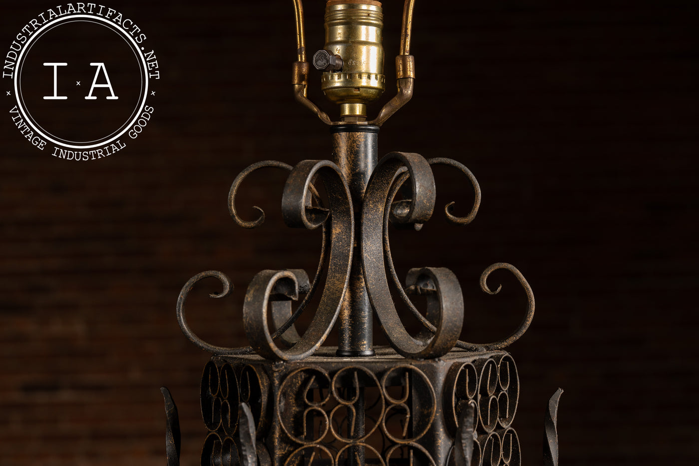 Vintage Spanish Revival Wrought Iron Table Lamp with Mica Shade Panels