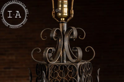 Vintage Spanish Revival Wrought Iron Table Lamp with Mica Shade Panels