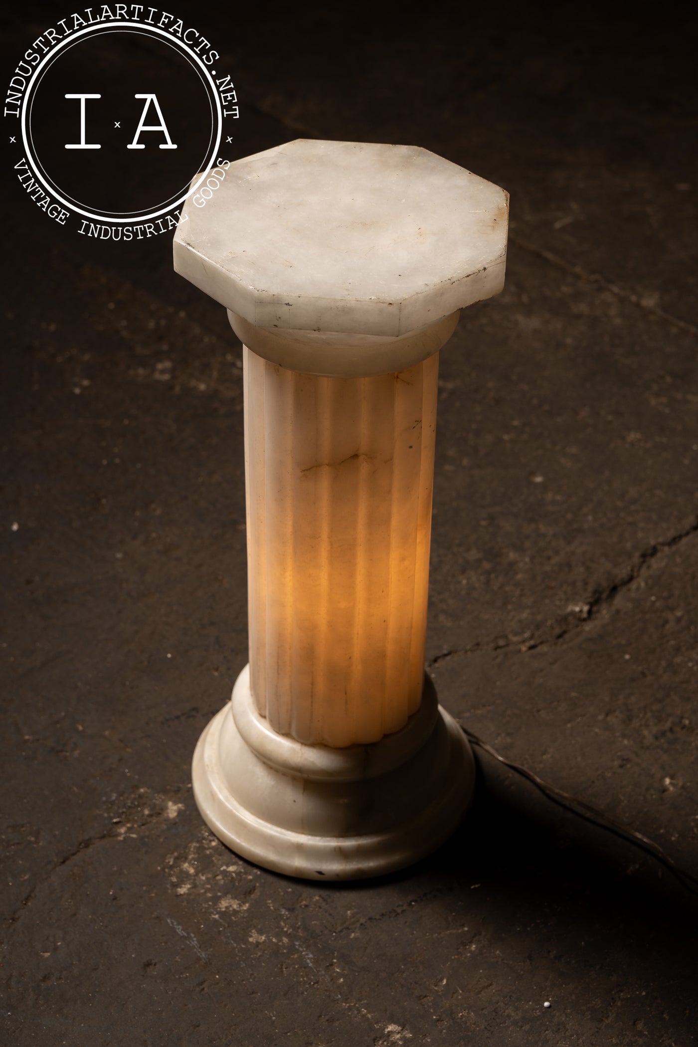 Illuminated Alabaster Doric Column Pedestal Lamp