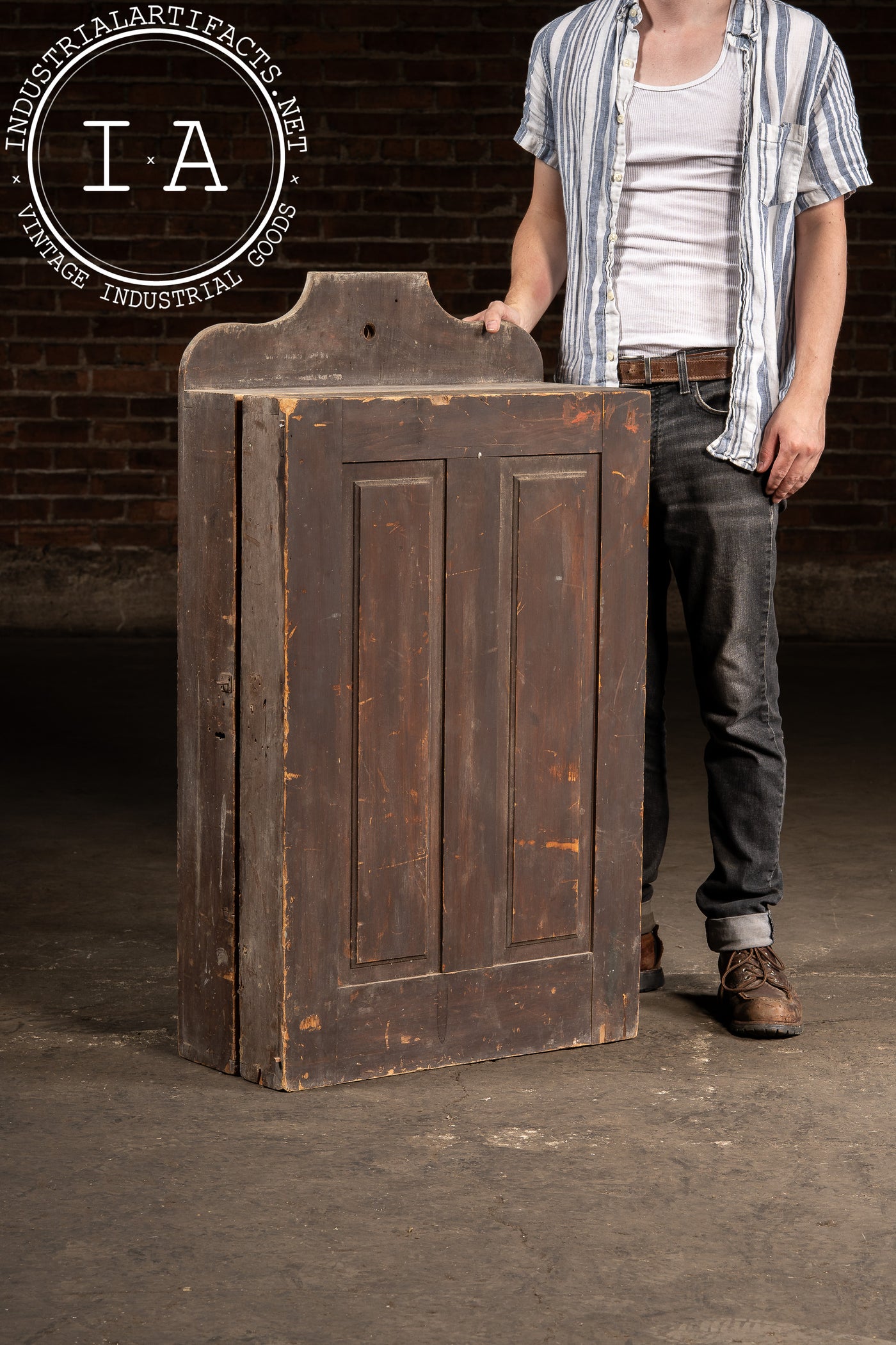 Antique Wooden Swing-Open Tool Cabinet