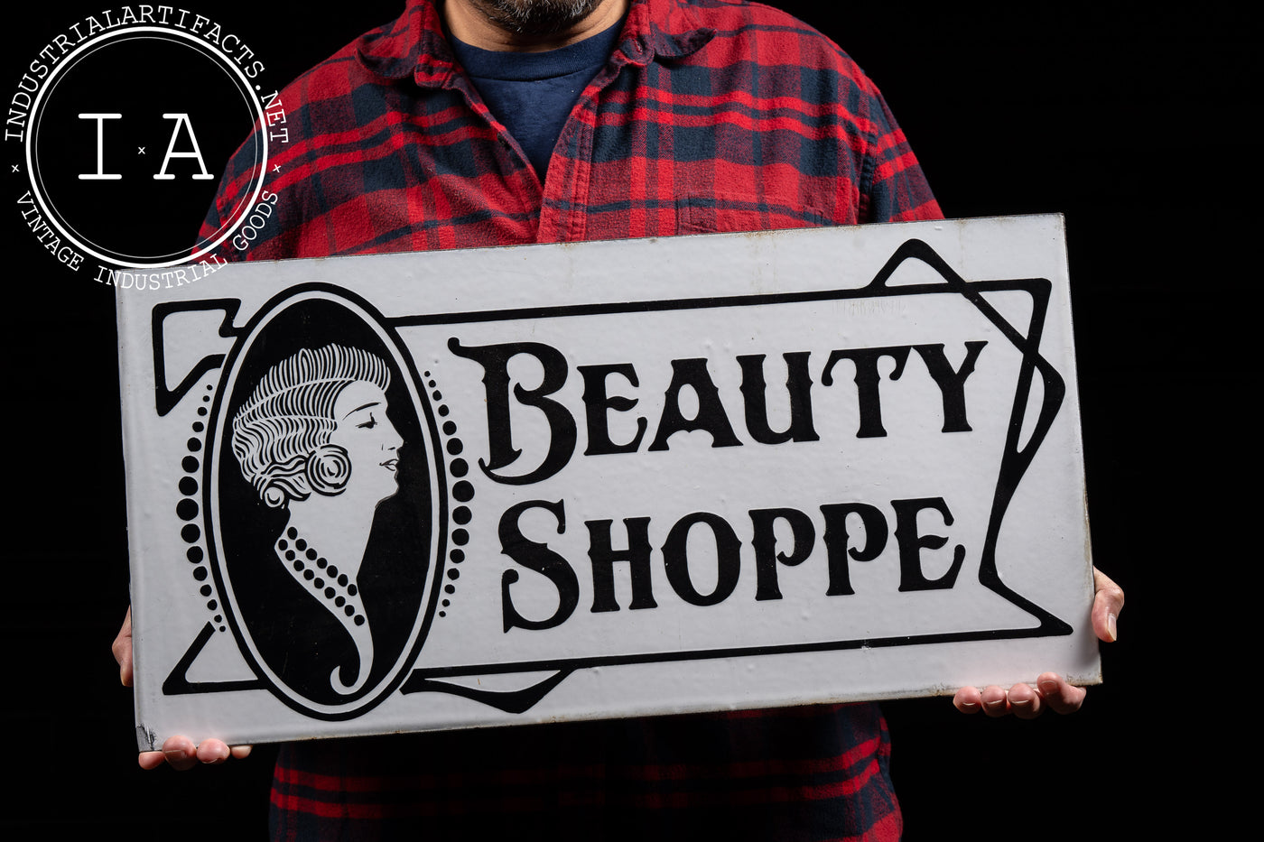 Antique Double-Sided Porcelain Beauty Shoppe Sign