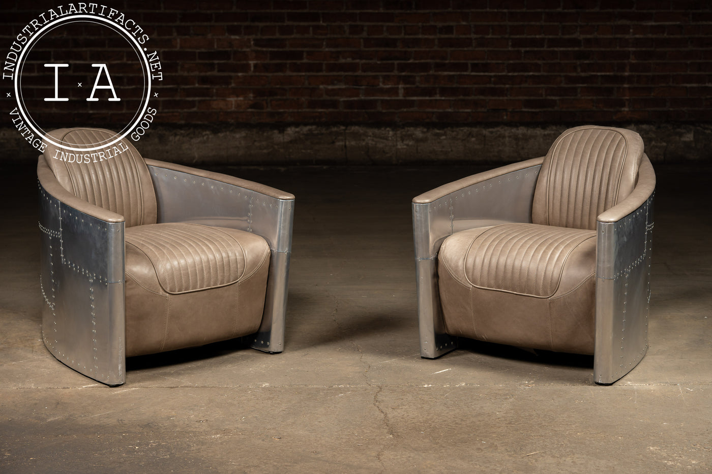 Vintage Pair of Aviator Chairs with Ottoman in Gray by RH