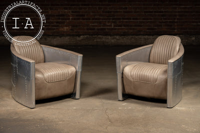 Vintage Pair of Aviator Chairs with Ottoman in Gray by RH