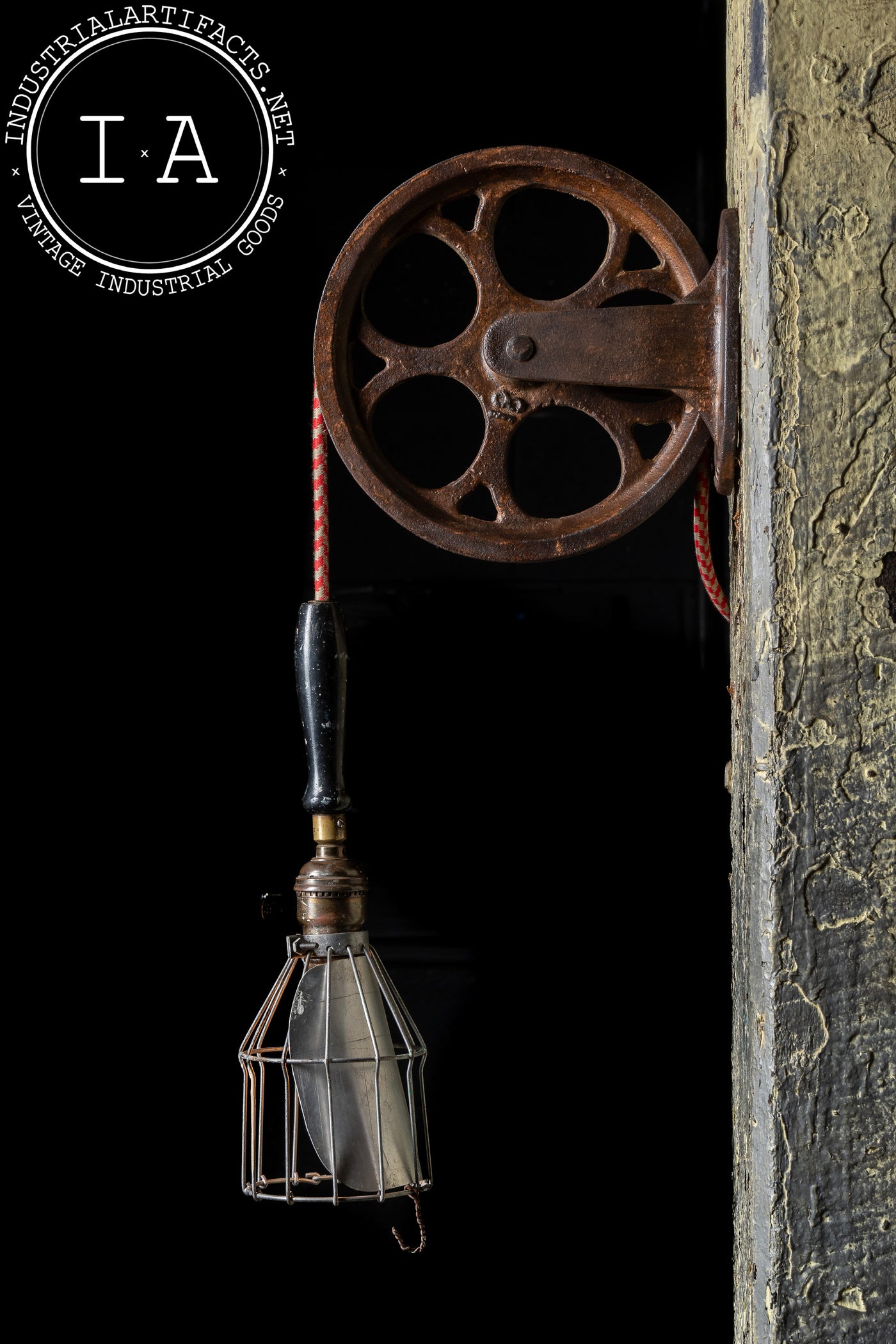 Antique Task Lamp on Cast Iron Pulley