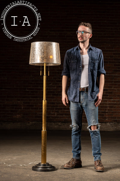 Modern Brass Floor Lamp with Mica Shade by Robert Abbey