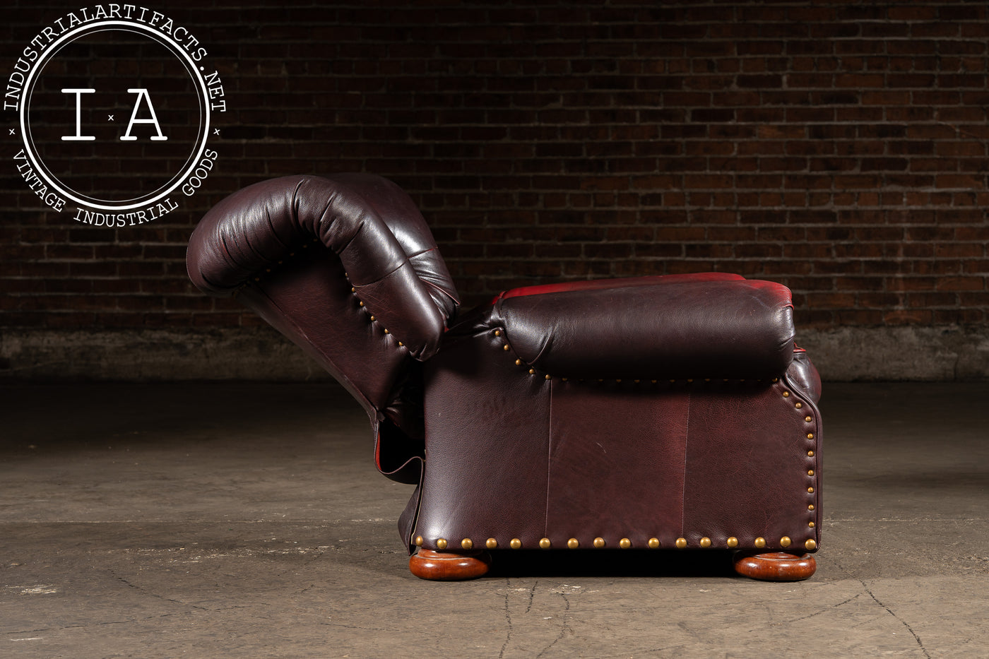 Tufted Churchill Style Recliner with Ottoman in Oxblood