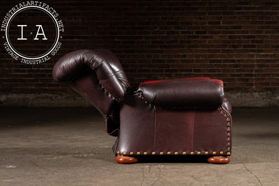 Tufted Churchill Style Recliner with Ottoman in Oxblood