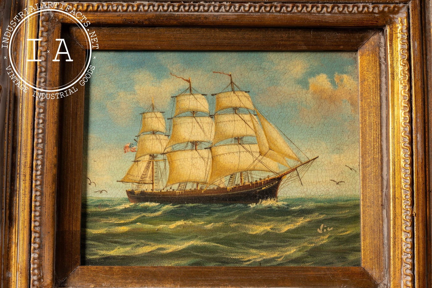 Ship At Sea - Going Right | Framed Oil Painting, Signed