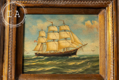Ship At Sea - Going Right | Framed Oil Painting, Signed