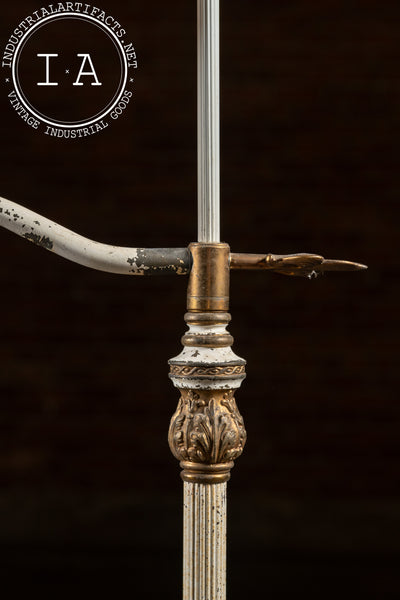 Antique Bridge Arm Floor Lamp with Milk Glass Shade
