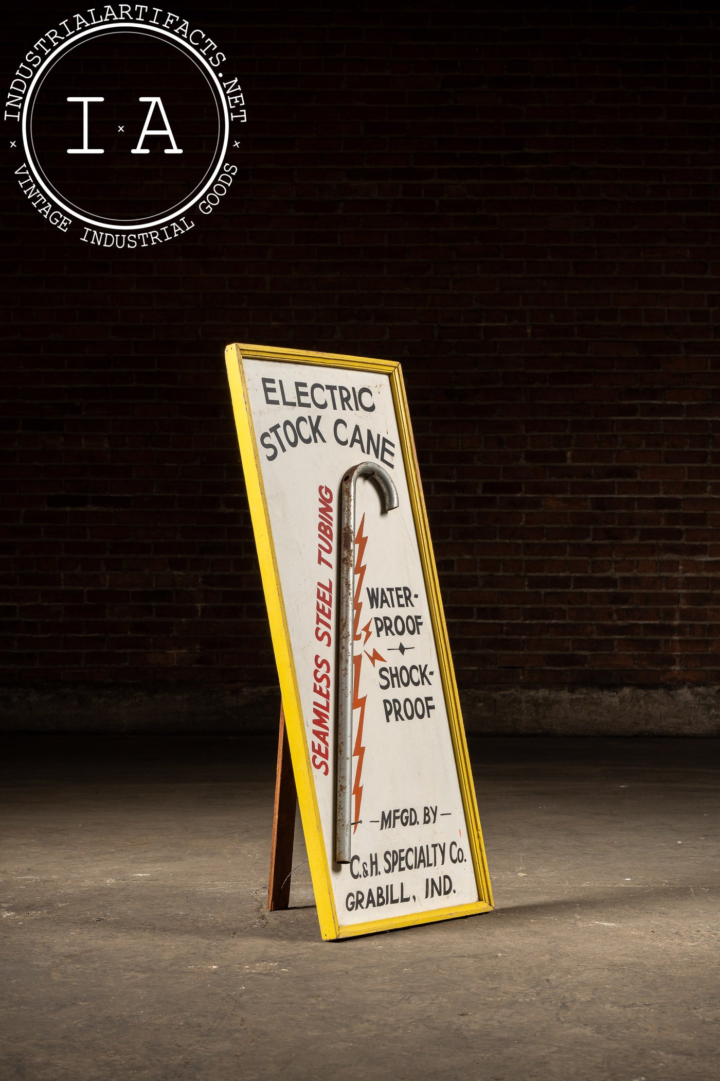 Antique Electric Stock Cane Painted Masonite Self-Standing Sign
