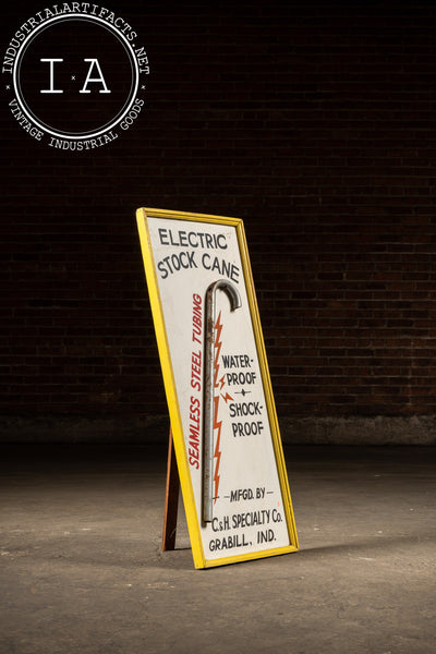 Antique Electric Stock Cane Painted Masonite Self-Standing Sign